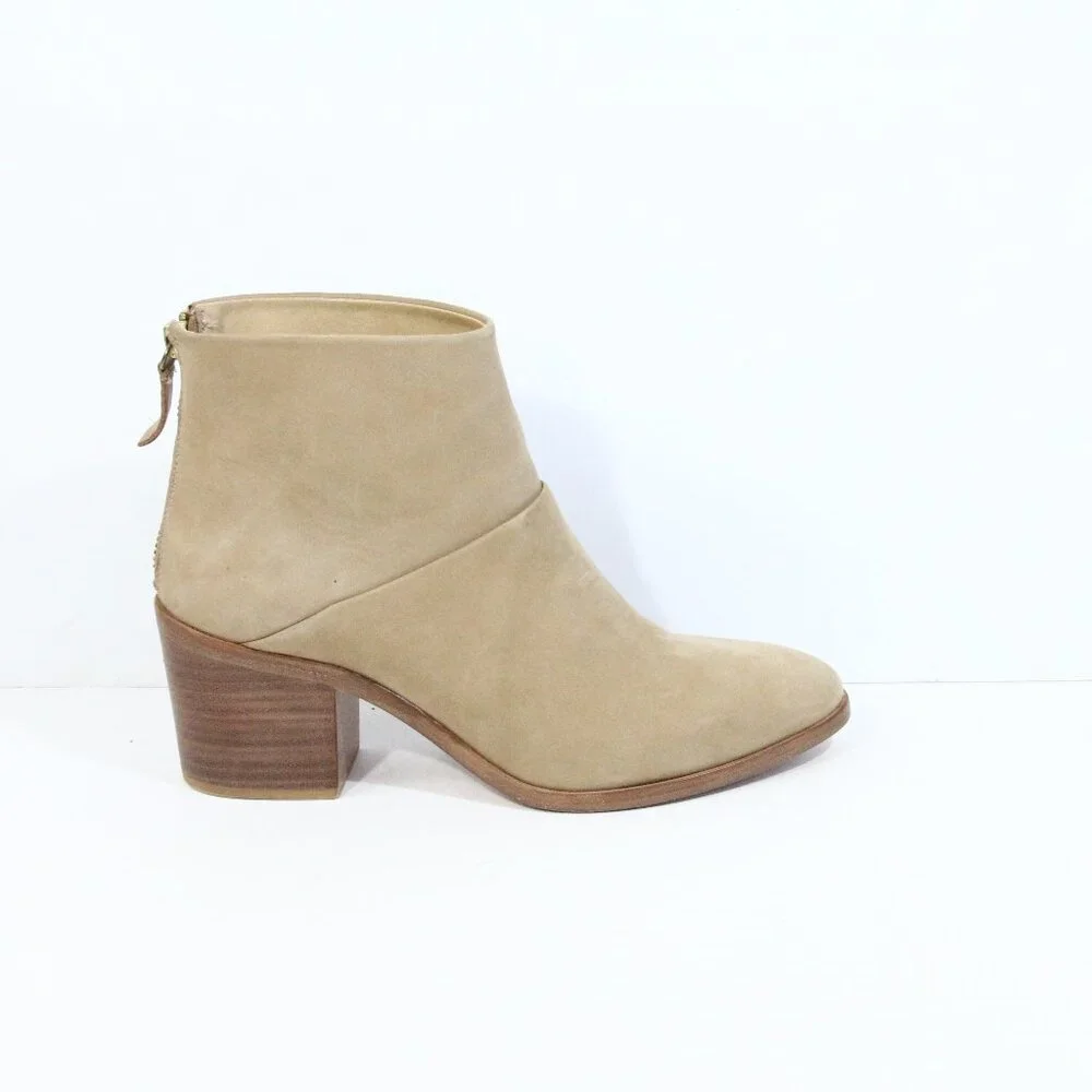 Nisolo Boots sz 7.5 Women Leather Ankle Bootie Stacked Heel zipper dari